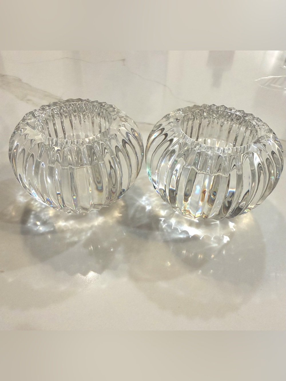 Waterford Ribbed Crystal Votive Holders - Set of 2